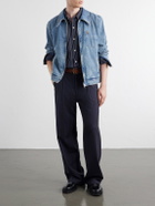 AMI PARIS - Logo-Embroidered Washed-Denim Jacket - Blue