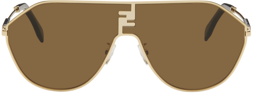 Fendi Ff Match Metal Aviator Sunglasses - Brown Gold