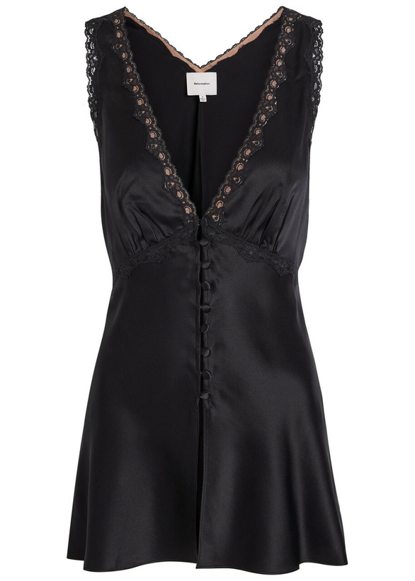 Photo: Reformation Addie Lace-trimmed Silk top Black