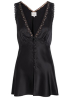 Reformation Addie Lace-trimmed Silk top Black