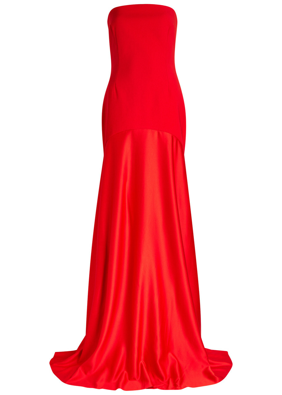 Solace London Alessandra Strapless Satin and Crepe Gown Red