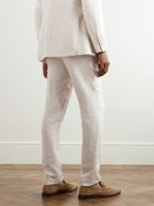 Brunello Cucinelli - Slim-Fit Tapered Pleated Linen, Wool and Silk-Blend Suit Trousers - Neutrals