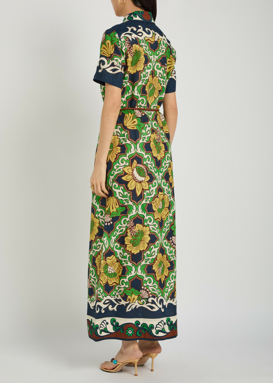 Alemais Liana Printed Linen Maxi Shirt Dress Multicoloured