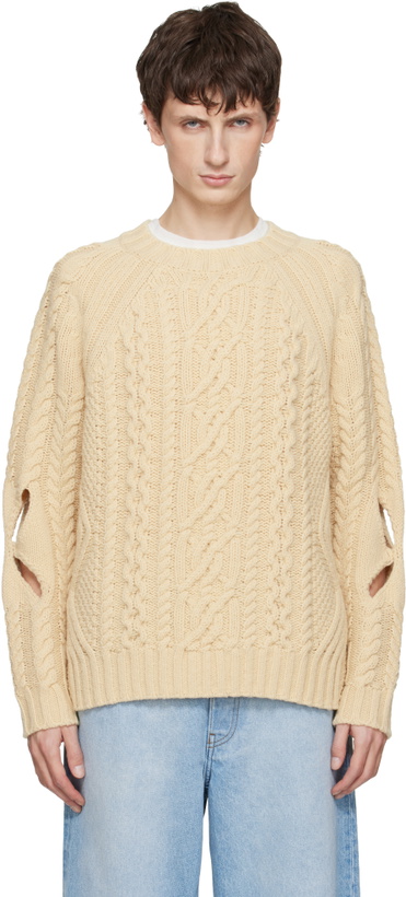 Photo: Stefan Cooke Beige Slashed Cable Sweater