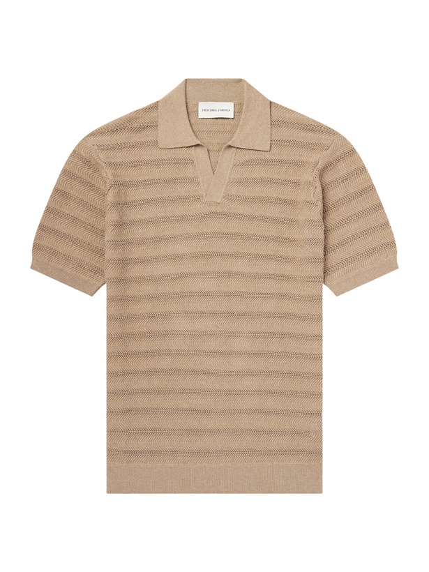 Photo: Frescobol Carioca - Rino Open-Knit Cotton Polo Shirt - Brown