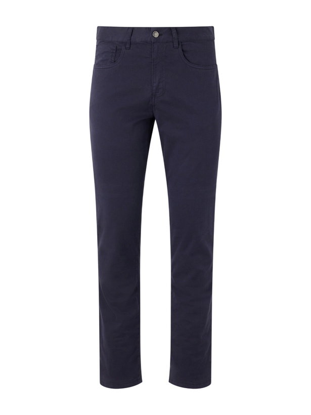 Photo: Canali - Tapered Stretch Cotton-Twill Trousers - Blue