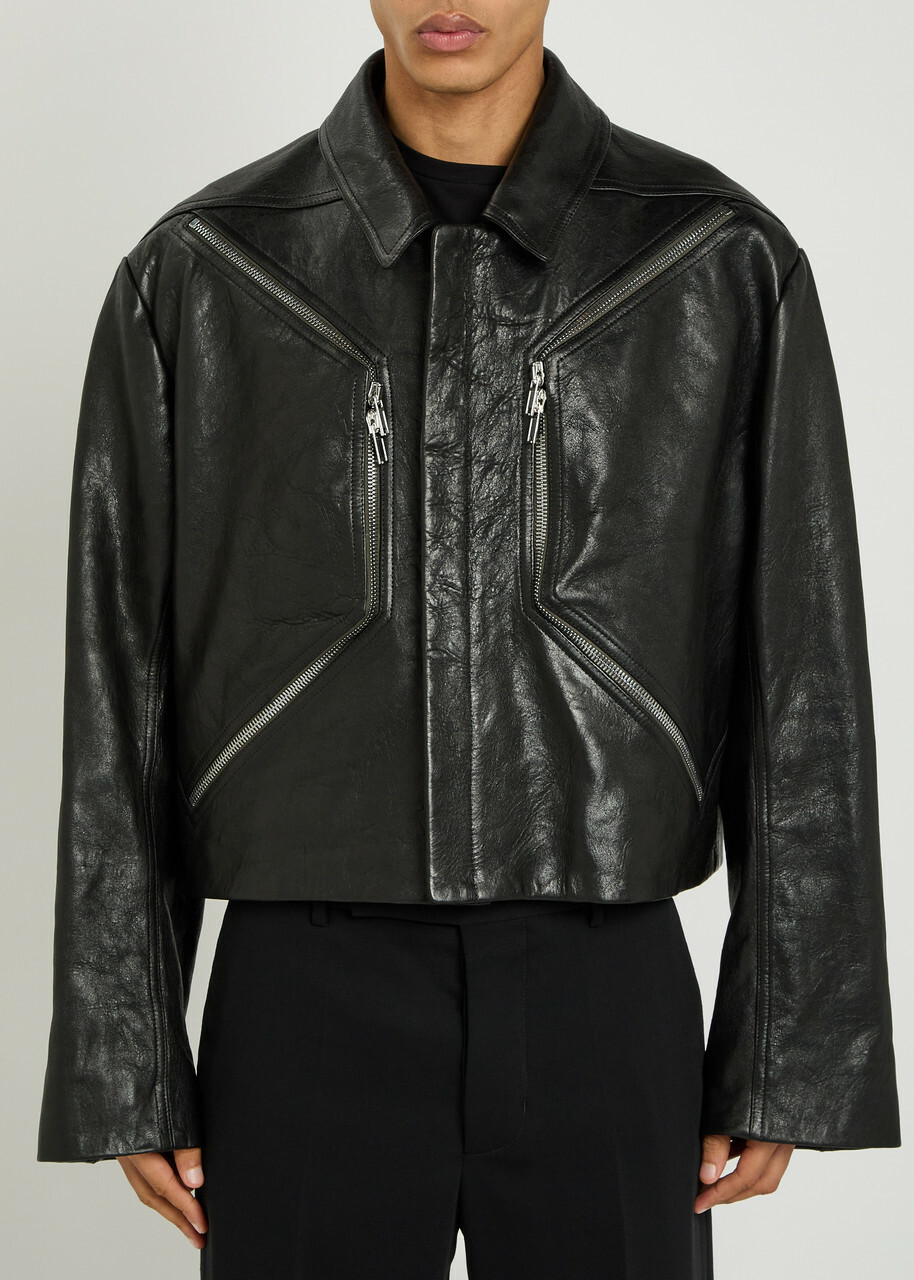 Rick Owens Heizer Grained Leather Jacket Black