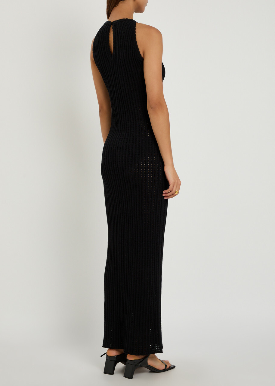 Giuliva Heritage Lola Open-knit Cotton Maxi Dress Black