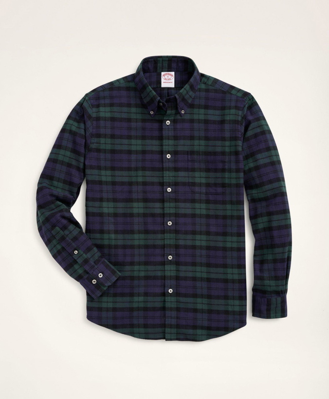 Photo: Brooks Brothers Men's Madison Relaxed-Fit Portuguese Flannel Shirt | Navy/Green