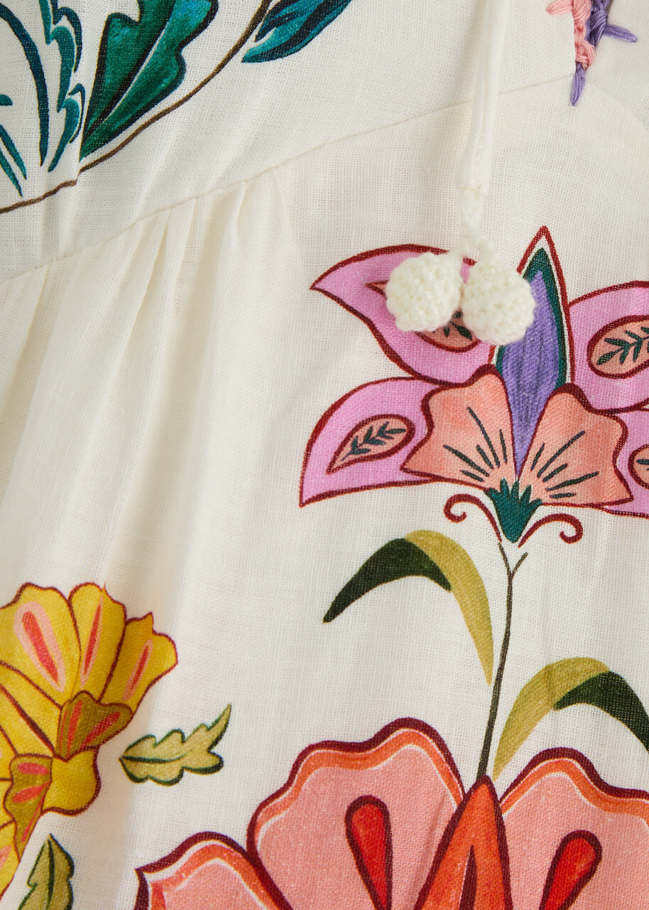 Farm Rio Floral Insects Printed Linen-blend Mini Dress White