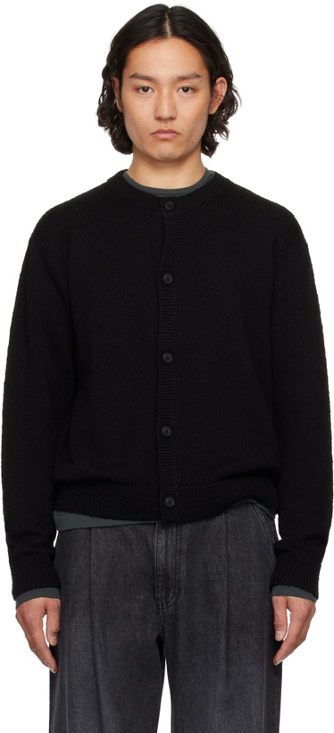 Photo: Solid Homme Black Cotton Boucle Round Neck Cardigan