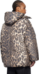 GANNI Beige & Brown Leopard Midi Down Jacket