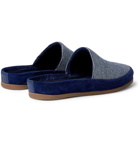 Mulo - Hamilton and Hare Suede-Trimmed Striped Cotton Slippers - Blue