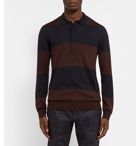 VALENTINO - Striped Wool, Silk and Cashmere-Blend Polo Shirt - Blue