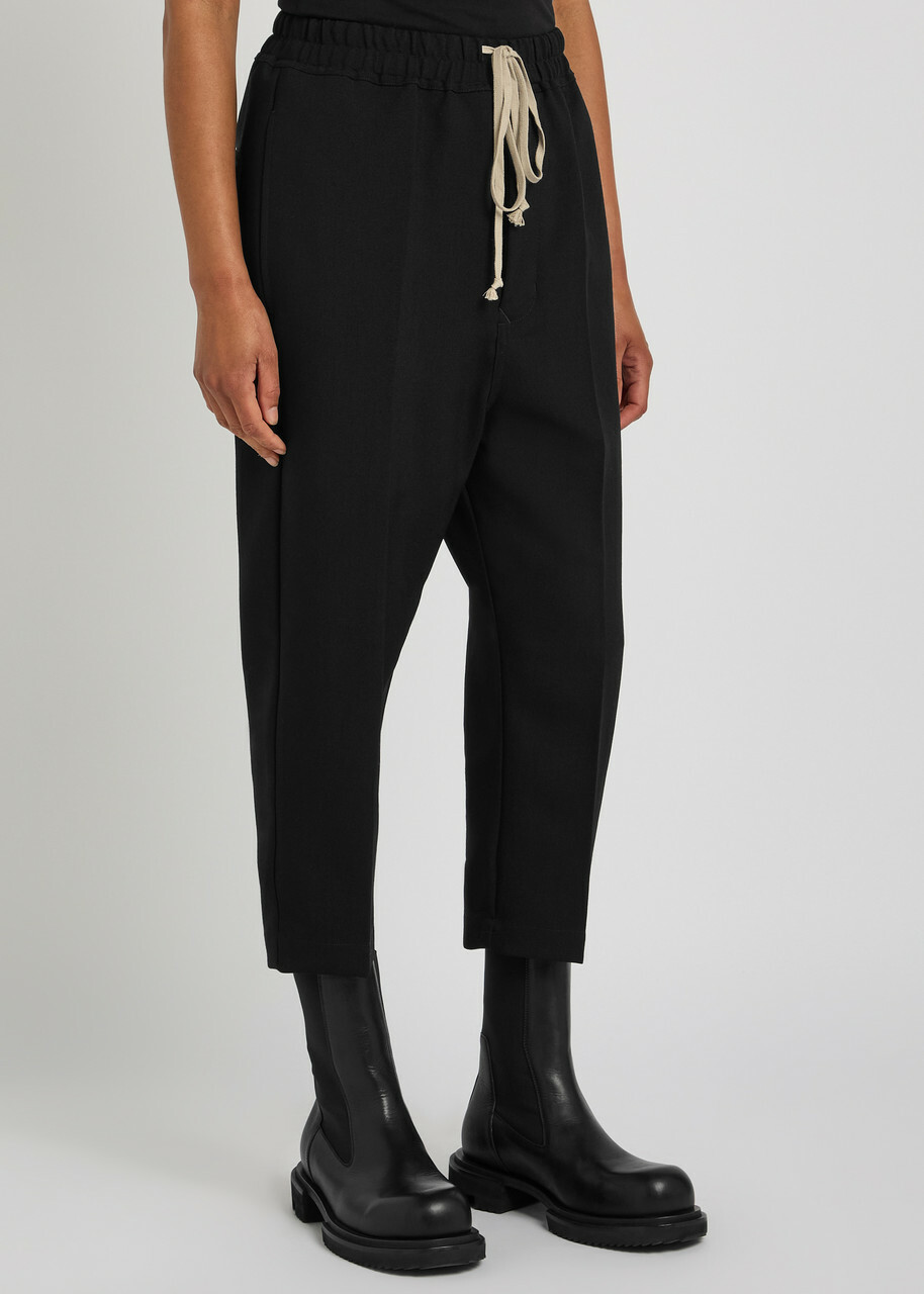 Rick Owens Cropped Tapered-leg Wool Trousers Black