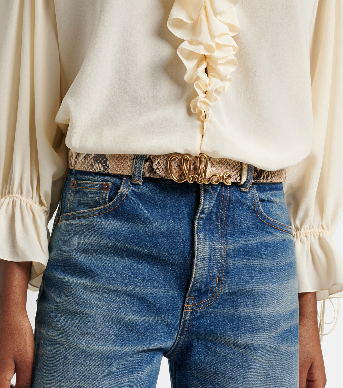Chloé Chloé Iconic snake-effect leather belt