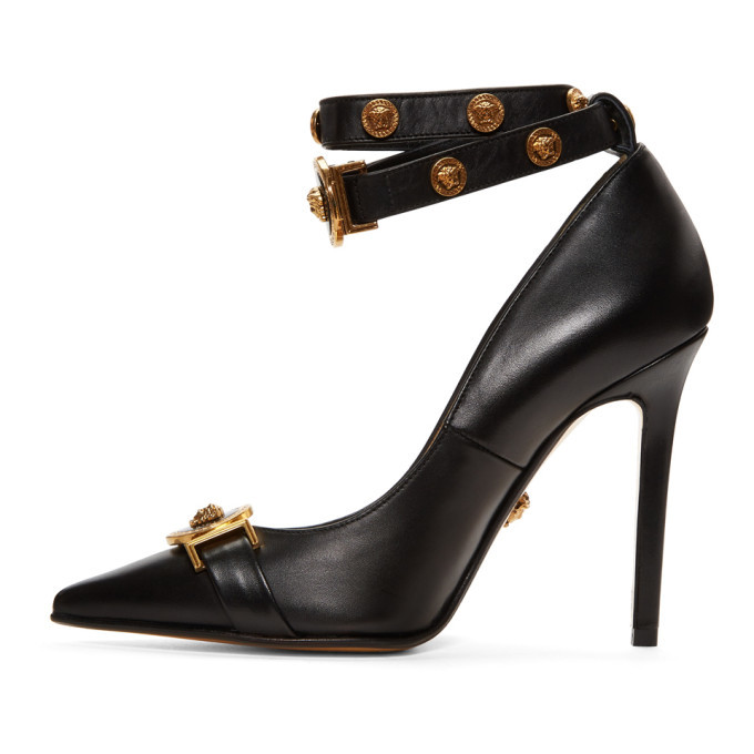 Versace Black Tribute Logo Heels Versace