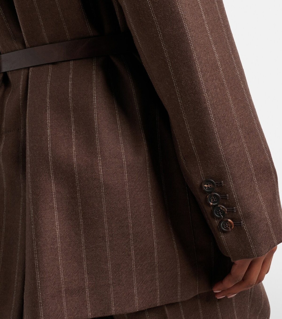 Brunello Cucinelli Belted pinstriped virgin wool blazer