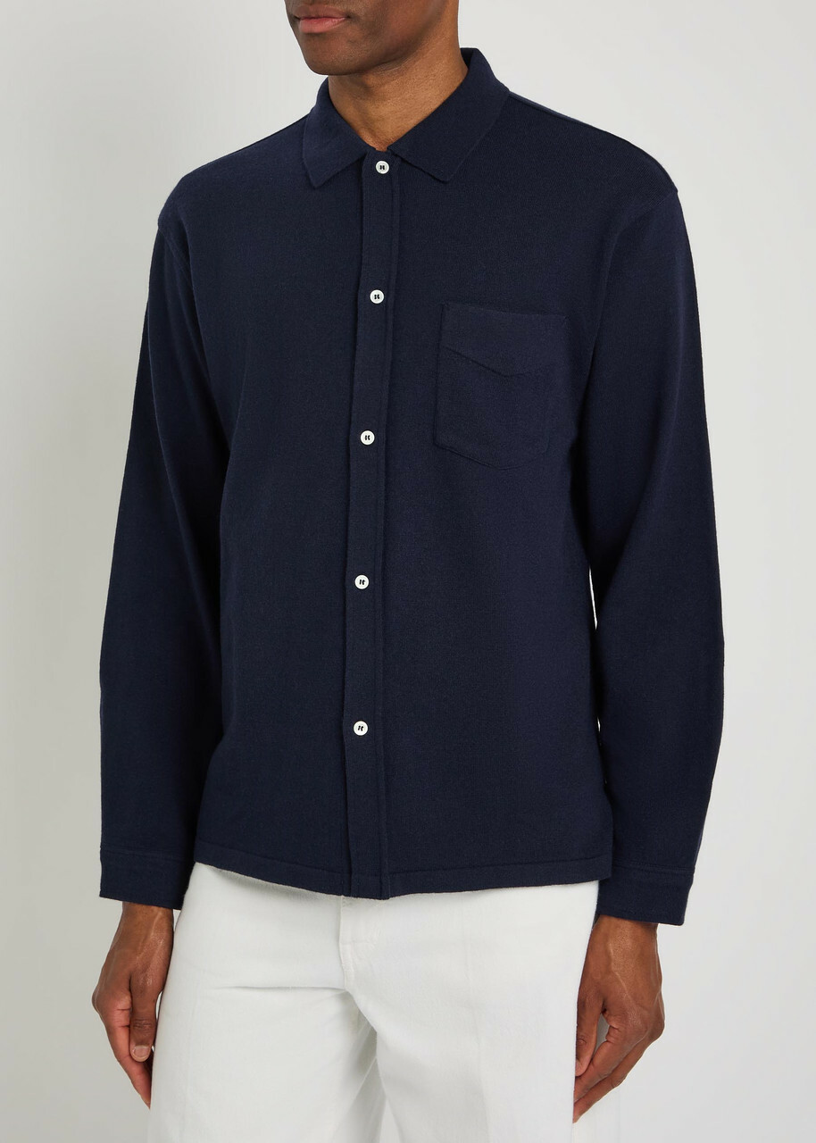 Officine Générale Gareth Wool and Cashmere-blend Cardigan Navy