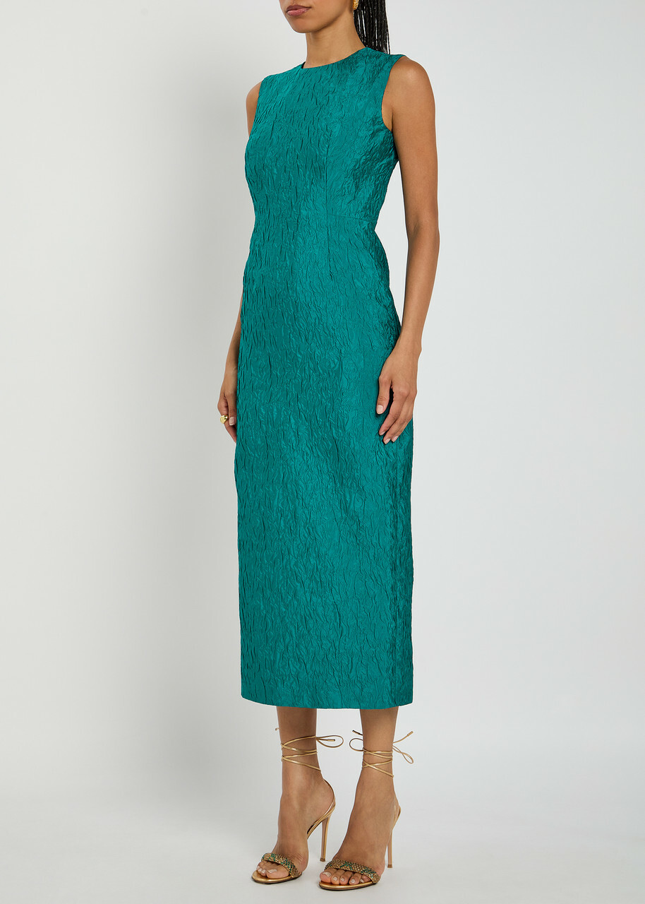 green emerald velvet dress Roksanda Ilincic Margot Lantern sleeve Lime Green Wool Cocktail Dress  I  MISS YOU VINTAGE