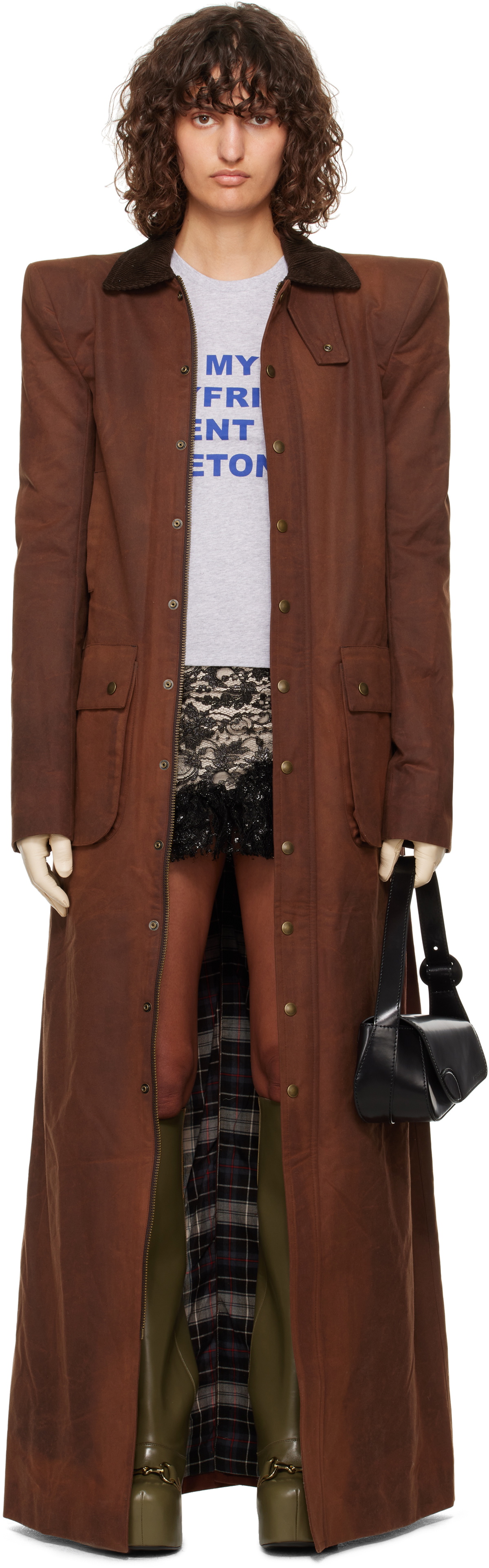 LAURA ANDRASCHKO Brown Pagoda Hunting Maxi Coat