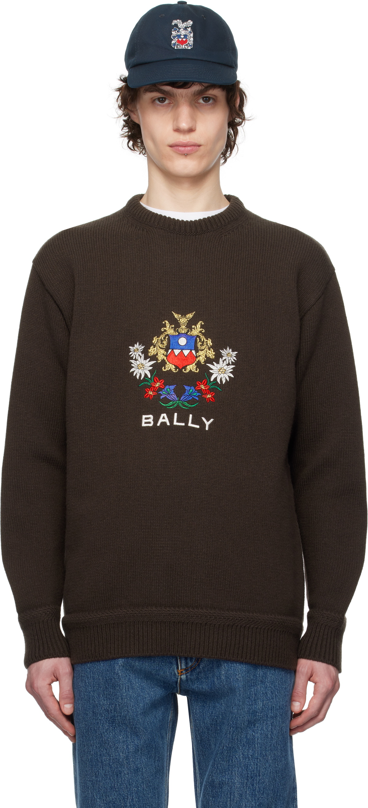 【送料&関税込】Bally Sweatshirt Bally Men's Black St. Moritz Graphic Print Cotton Sweatshirt
