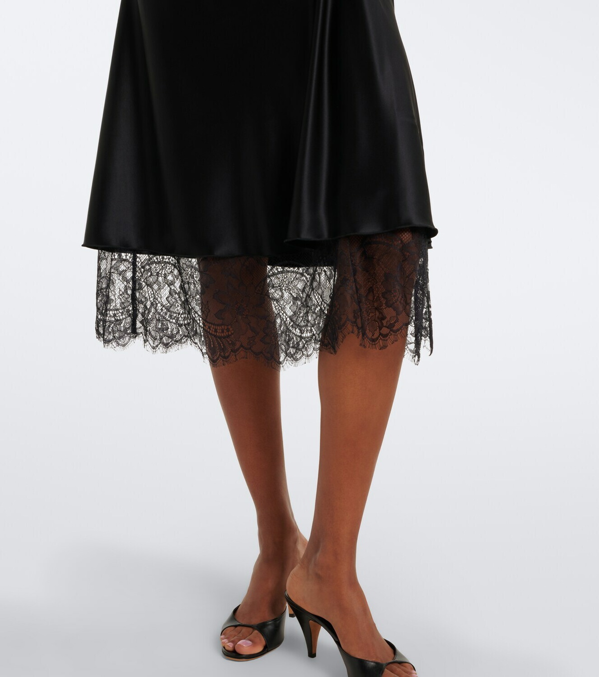 SIR Ingrid lace-trimmed satin midi skirt