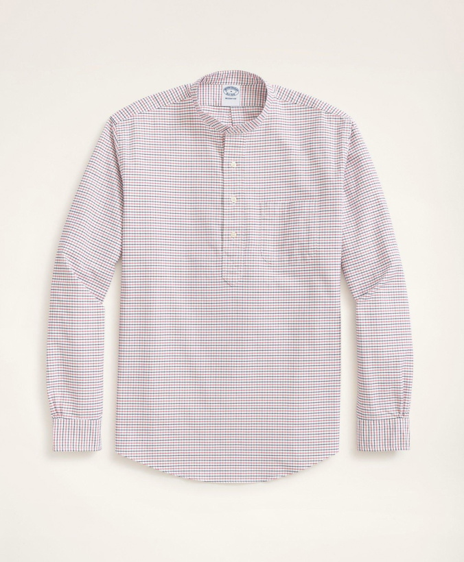 Photo: Brooks Brothers Men's Regent Regular-Fit Cotton Oxford Popover Shirt | White/Red