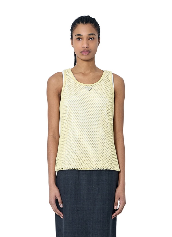 Photo: Prada Logo Plaque Open- Knit Tank Top