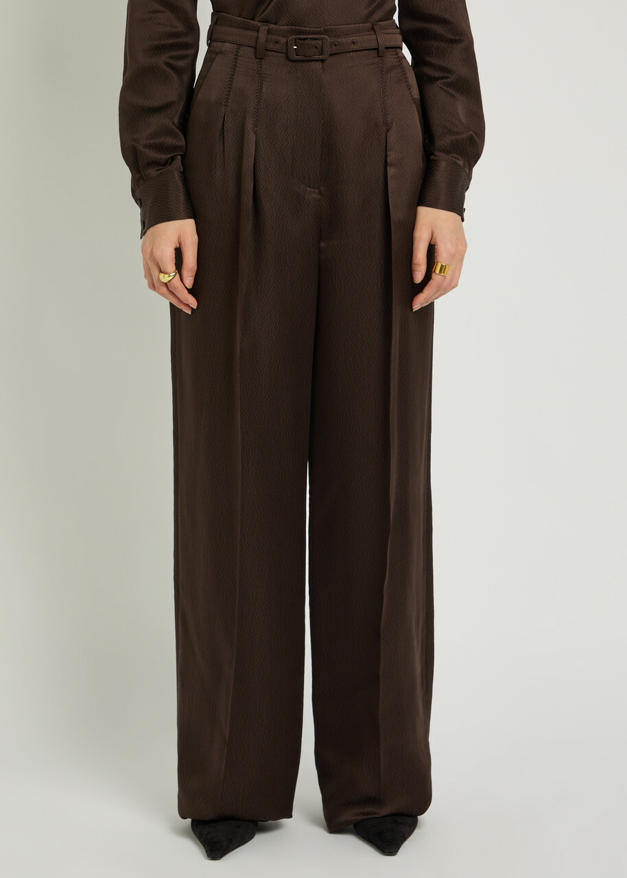 Gabriela Hearst Vargas Belted Silk Trousers Dark Brown