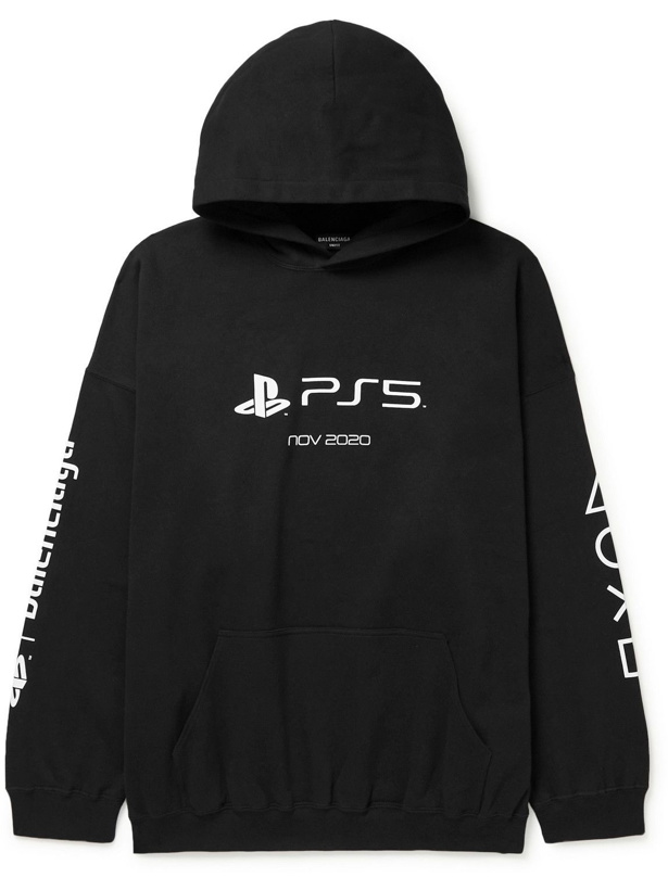 Photo: Balenciaga - PlayStation Printed Cotton-Jersey Hoodie - Black