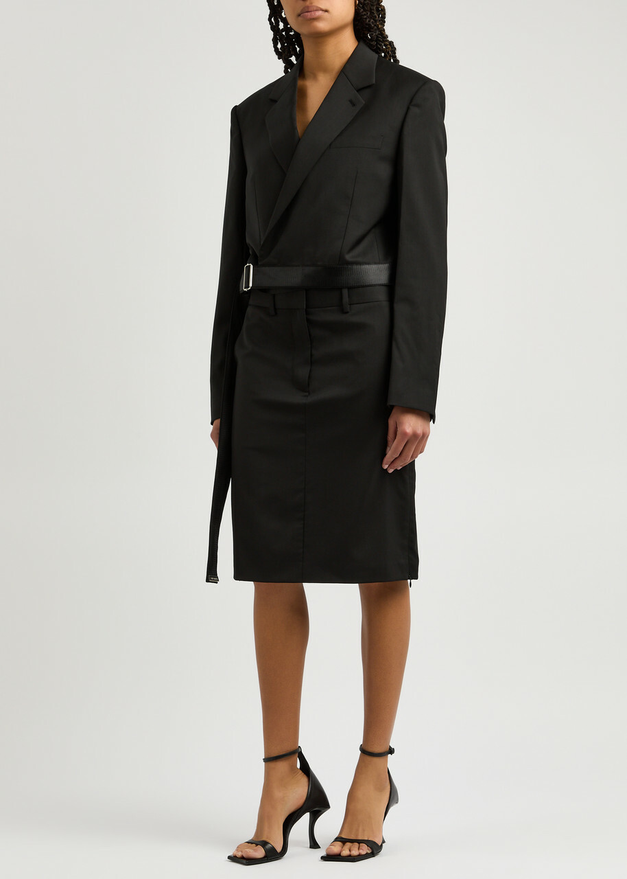 Helmut Lang Belted Wool Wrap Blazer Black
