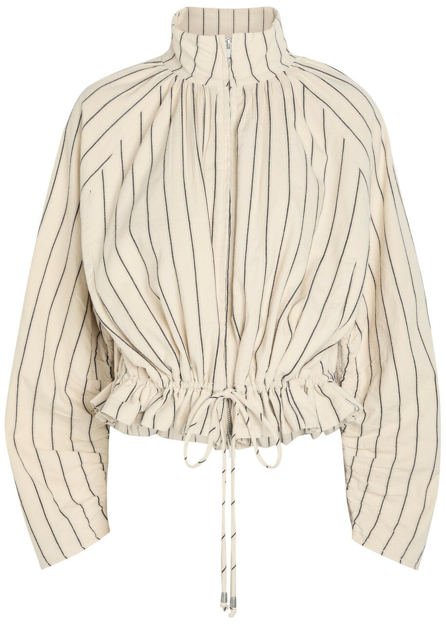 Free People Devon Balloon Striped Cotton Jacket Ivory