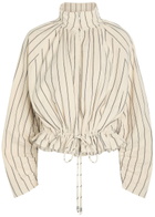 Free People Devon Balloon Striped Cotton Jacket Ivory