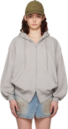 Juun.J Gray Lettering Zip-Up Hoodie