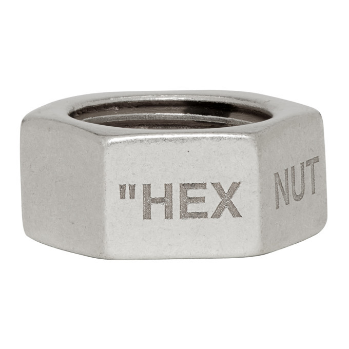 Off-White Silver Hex Nut Ring Off-White