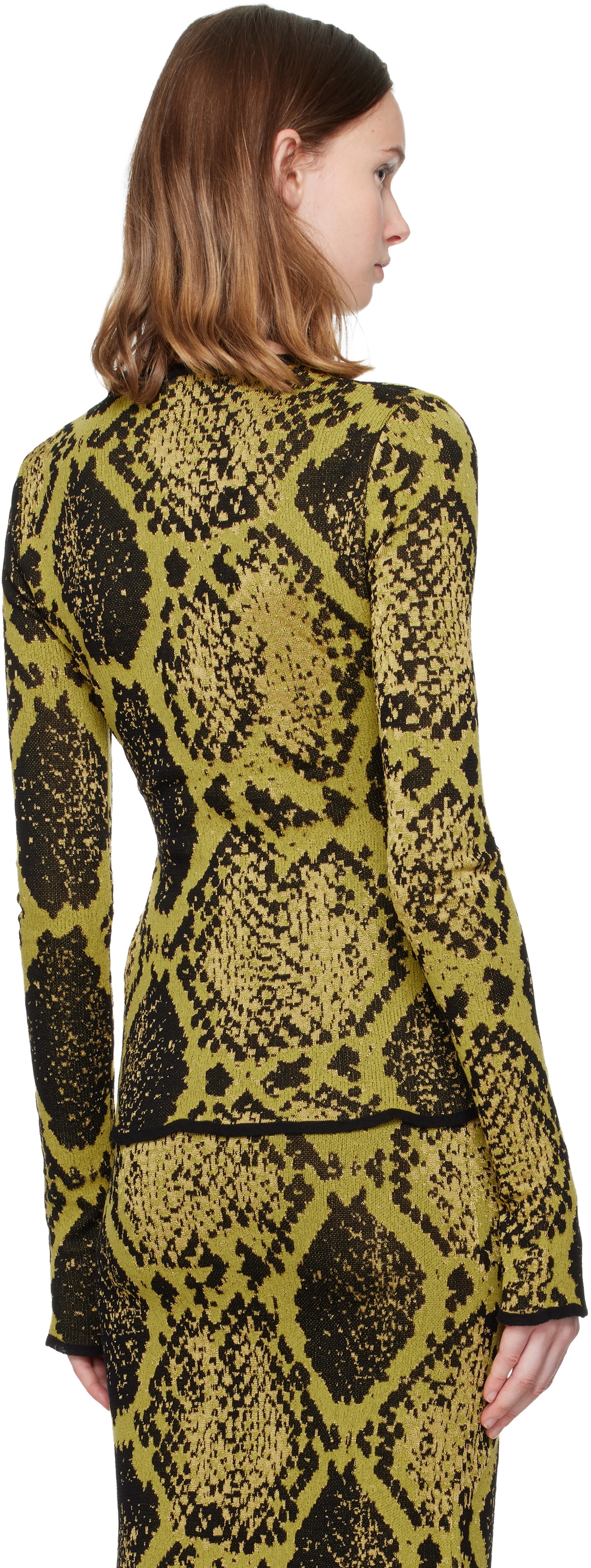 The Attico Yellow & Black Python Jacquard Cardigan