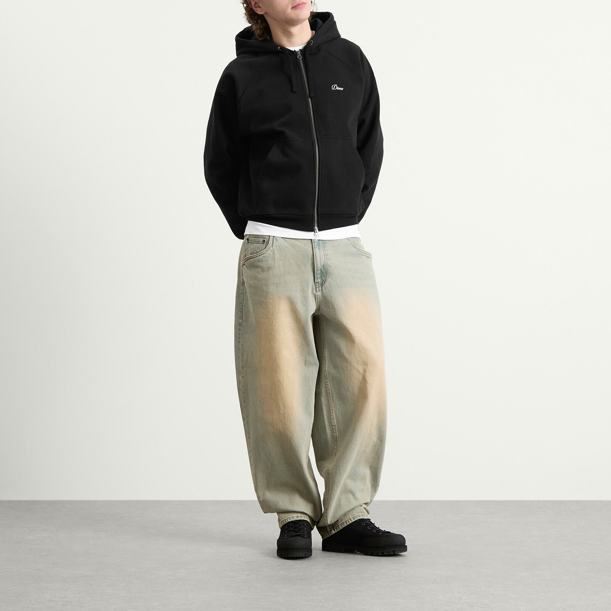Dime Men's Cursive Logo Zip Hoodie in Black