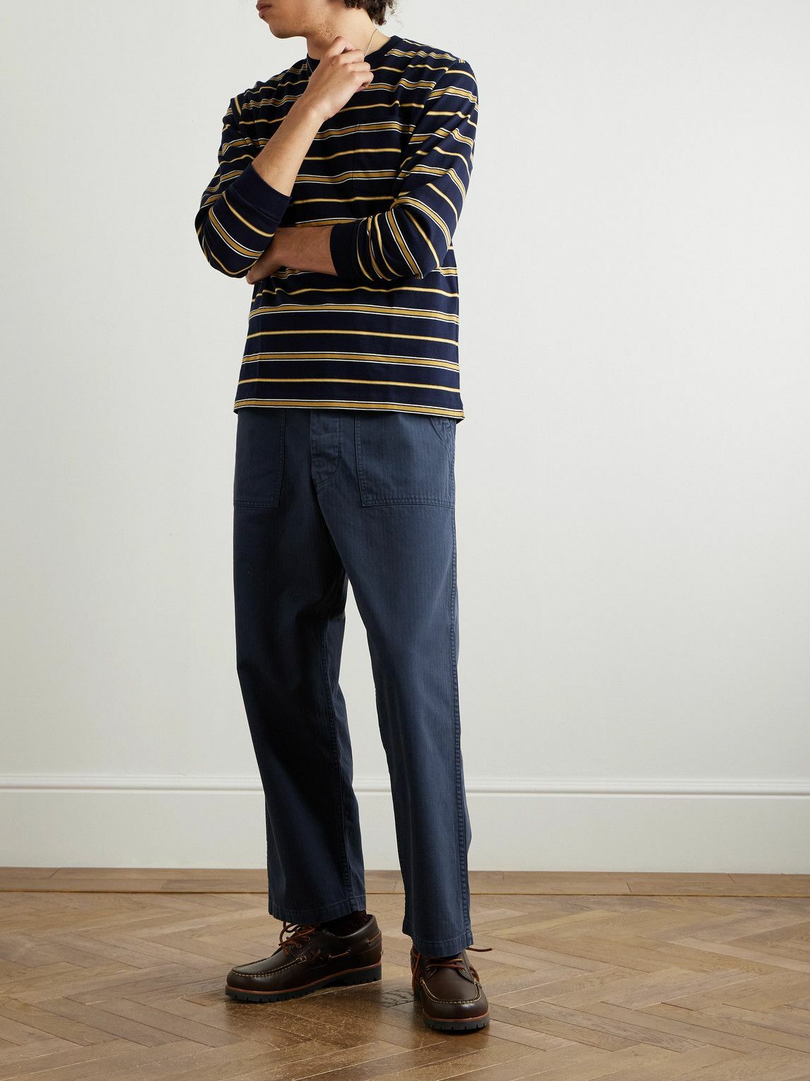 OrSlow - Straight-Leg Herringbone Cotton Trousers - Blue