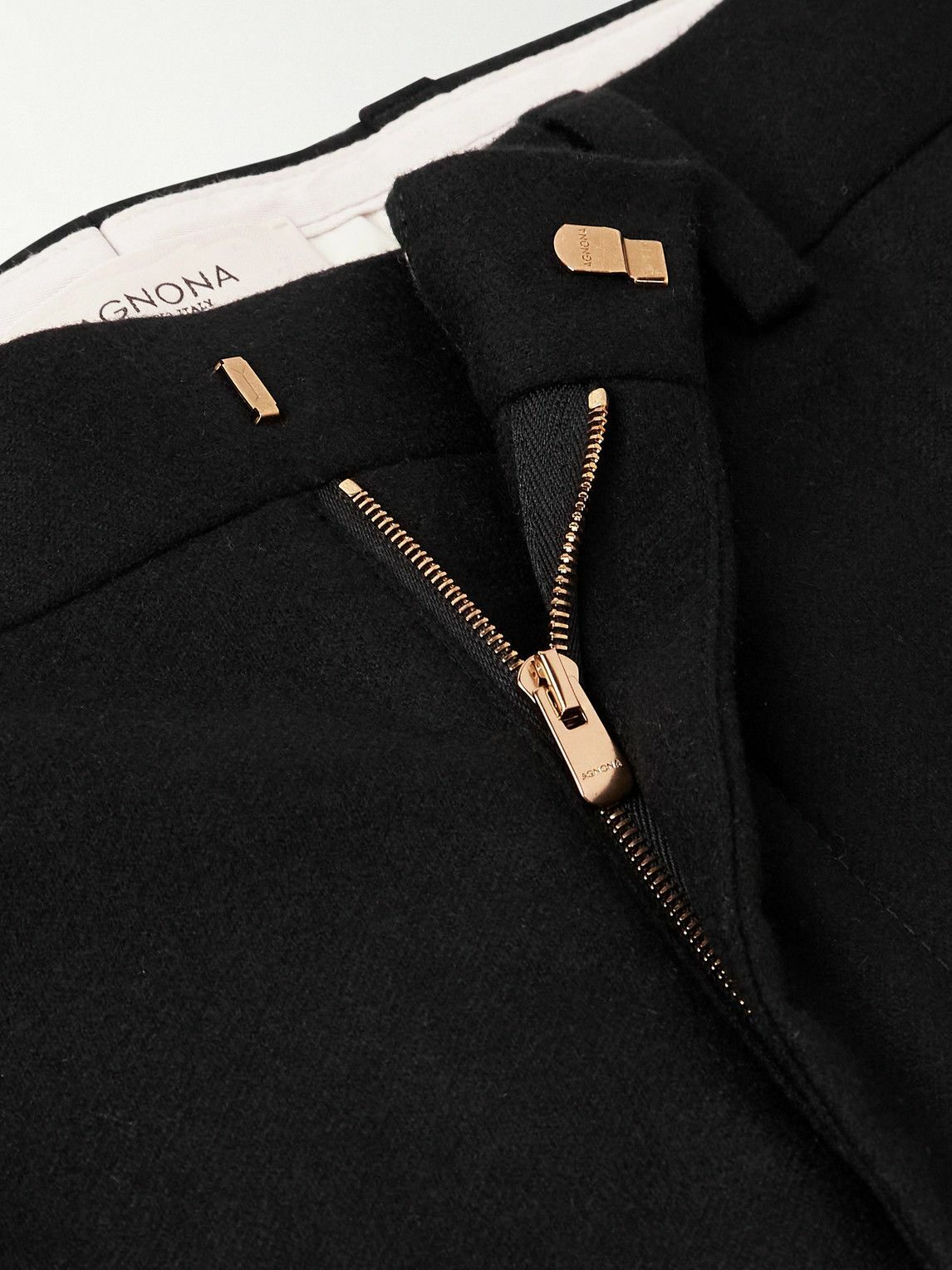 Agnona - Slim-Fit Wool and Cashmere-Blend Flannel Trousers - Black
