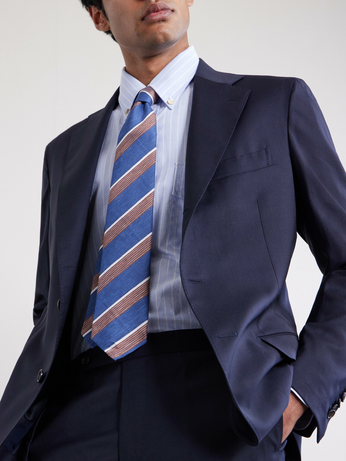 De Petrillo - 7cm Striped Silk and Linen-Blend Tie