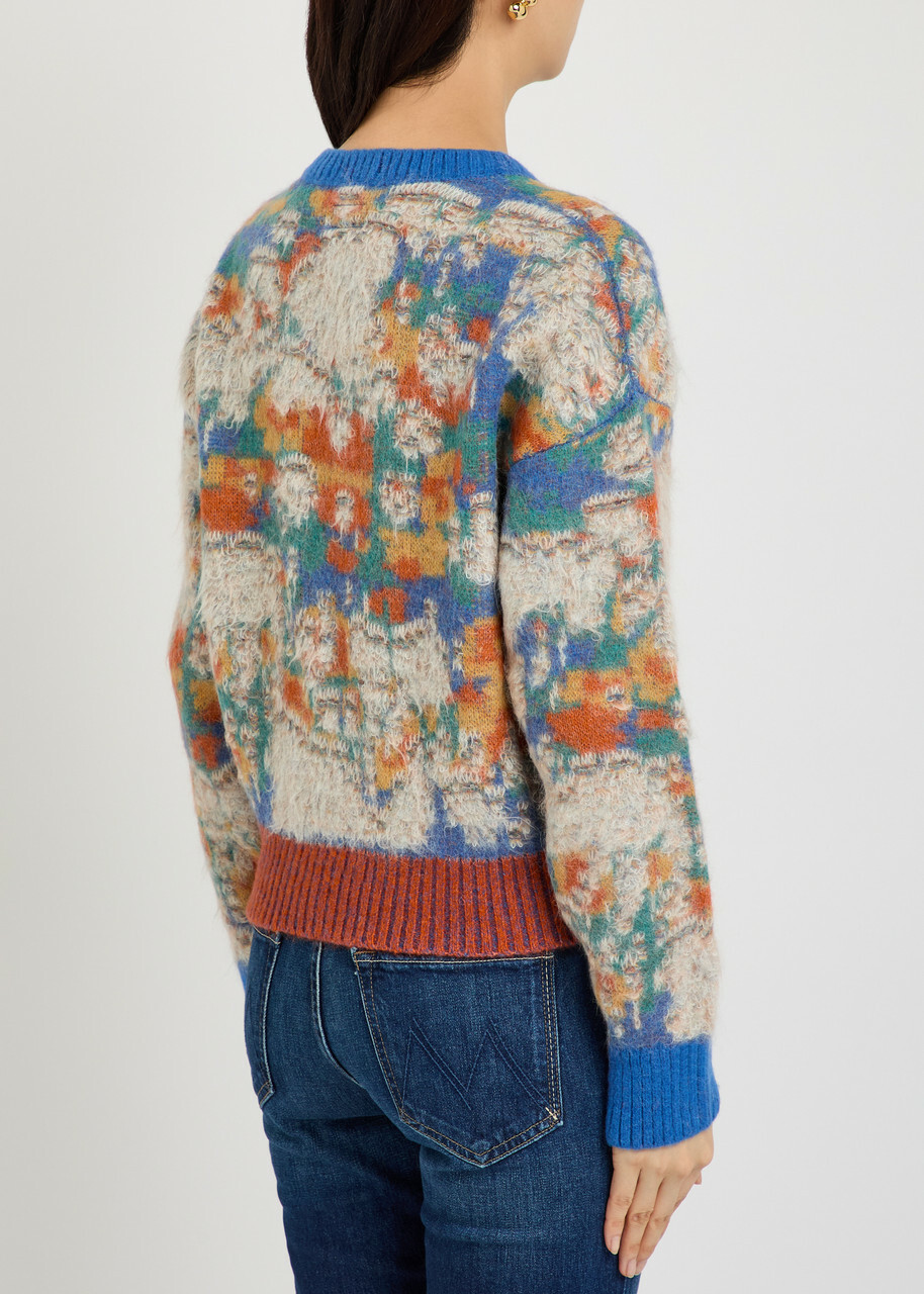 Mother The Crop Varsity Printed Alpaca and Wool-blend Jumper Multicoloured