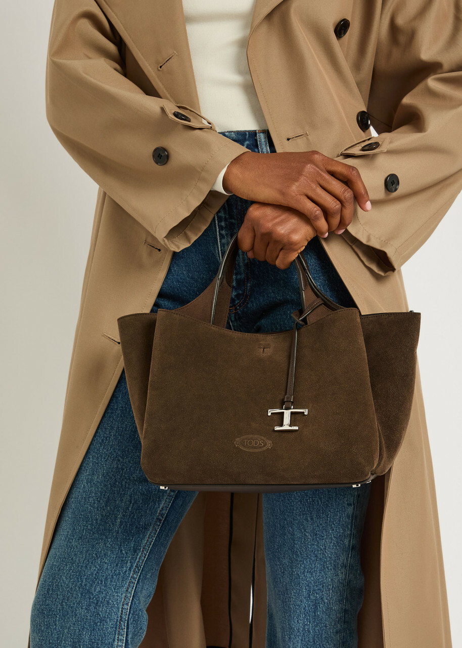 Tods Manici Mini Trac Pelle T Pend Suede top Handle bag - Dark Brown - One Size