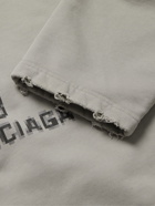 BALENCIAGA - Distressed Logo-Print Cotton-Jersey Hoodie - Gray