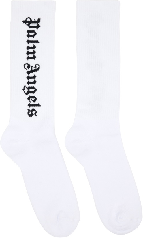 Photo: Palm Angels White Classic Logo Socks