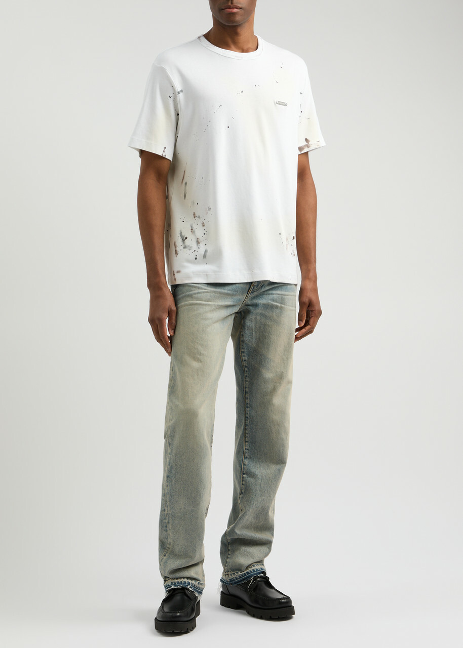 Helmut Lang Distressed Printed Cotton T-shirt White Helmut Lang