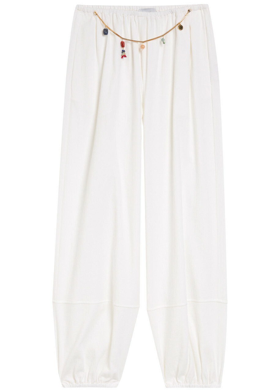 Stella Mccartney Embellished-chain Balloon-leg Cotton Trousers White