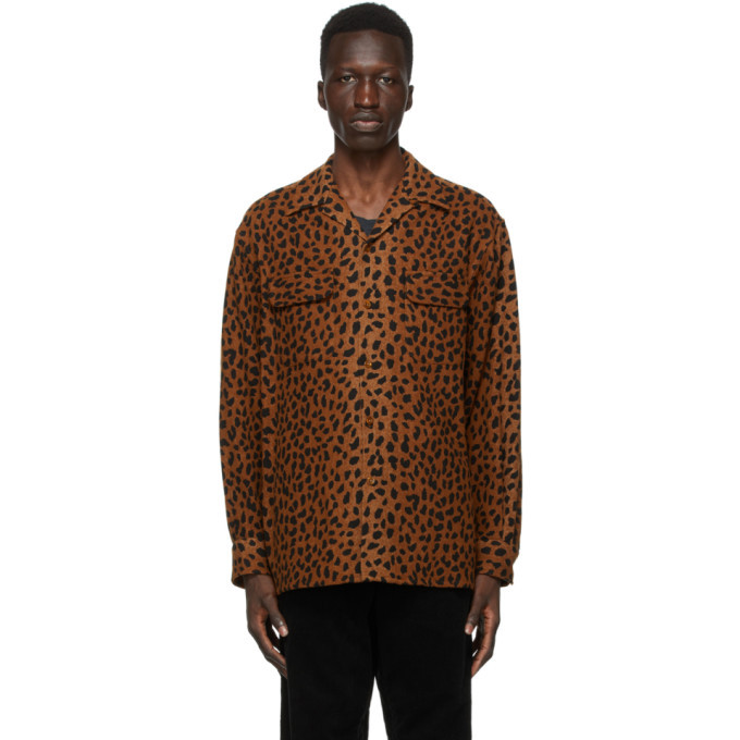 WACKO MARIA Brown and Black Leopard Open Collar Shirt Wacko Maria