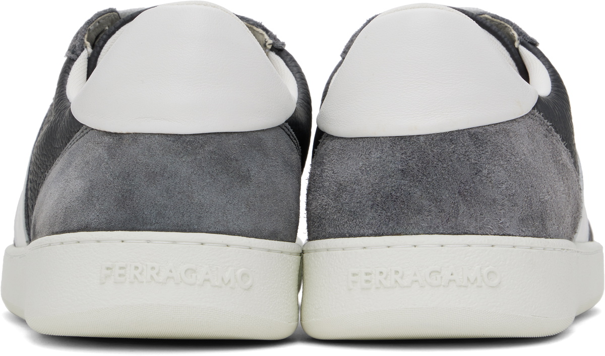 Ferragamo Gray & White Low Top Signature Sneakers