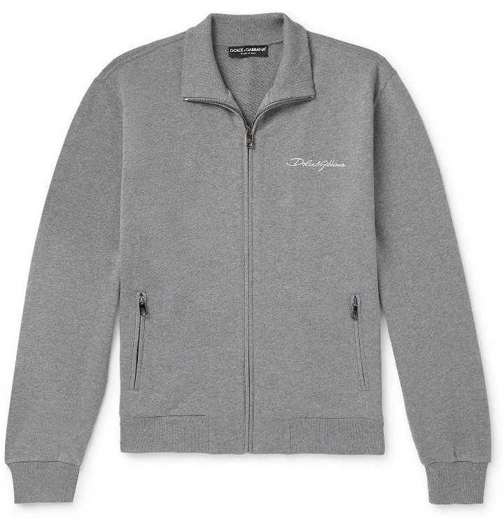 Photo: Dolce & Gabbana - Melangé Loopback Cotton-Jersey Zip-up Sweatshirt - Gray
